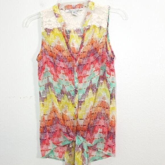 American Rag lace Chevron tie front tank top S - Picture 3 of 11